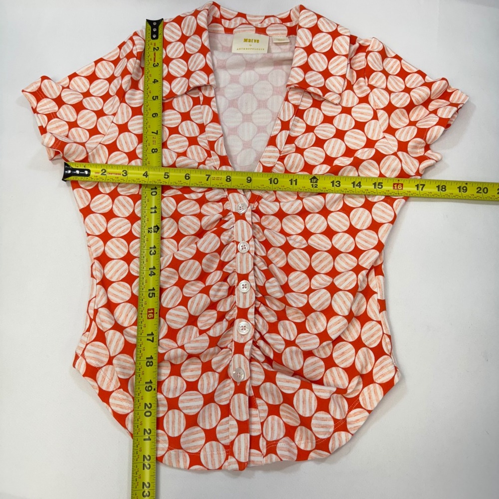 NWOT Maeve Anthropologie Ruched Blouse Button Top Small Retro Polka Dot Y2K - Picture 12 of 16